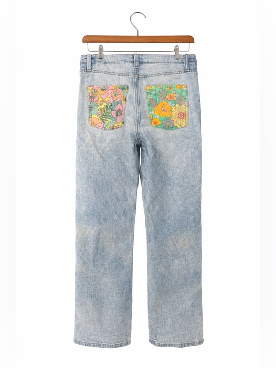 wild fable Denim - wild fable Distressed Light Blue Straight Jeans with Floral Back Pockets